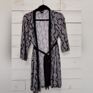 Laura Ashley Robe Women Small Black Floral Belted
